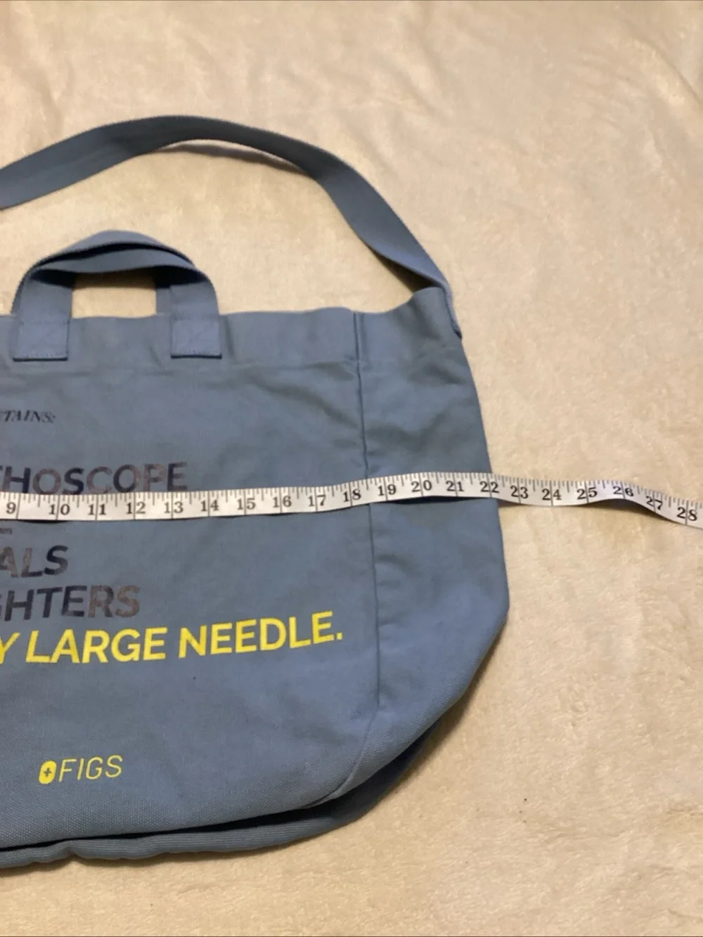FIGS Slate Blue Canvas Messenger Tote with Yellow Accent